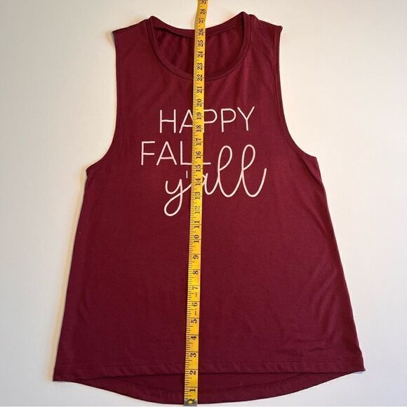 Women's Happy Fall Y'All Lightweight Maroon Autumnal Workout Muscle Tank Small - Picture 7 of 8
